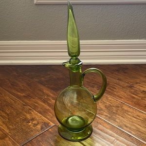 Olive Green glass decanter with flame stopper